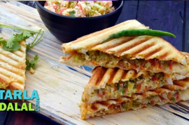 Cabbage, Carrot and Paneer Grill Sandwich by Tarla Dalal