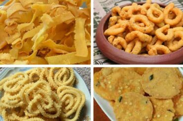 5 விதமான ஈஸி தீபாவளி காரவகைகள் | easy diwali snacks recipes | Ribbon pakoda | Pottukadalai murukku.