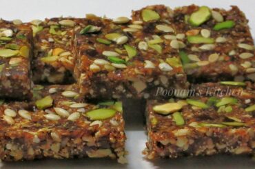 Healthy Dates & Nuts Energy Bar Recipe - Khajur Pak Recipe - Khajur Burfi Recipe - Winter Special