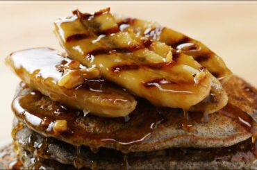 Banana Bread Pancakes With Grilled Maple Rum Bananas
