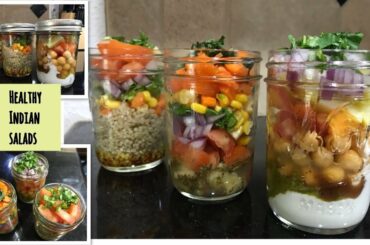 Indian SALADS with 3 different dressing!! Easy and Healthy! Salad meal prep!!Salad in jar!
