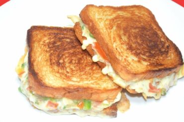 Cheese Sandwich - Quick And Easy Breakfast Recipe For Kids - Cheesy Veg Sandwich Recipe