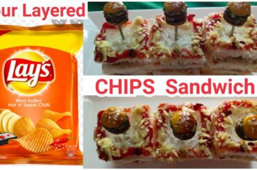 Four Layer Crunchy Chips Sandwich-Quick And Easy Vegetable Sandwich Recipe/Presentation