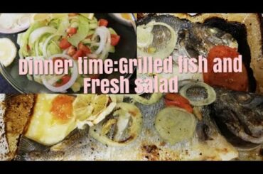 #GrilledSeabream #Greensalad Dinner for tonight,grilled fish and salad!!!