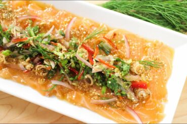 Spicy Salmon Salad Recipe (Laab Salmon) ลาบแซลมอน - Hot Thai Kitchen