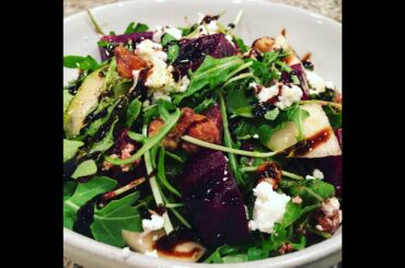 Arugula, Beet, Goat Cheese, Candied Walnut and Pear Salad Recipe!