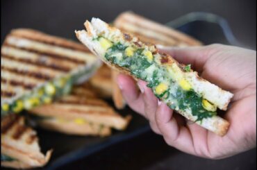 cheese burst palak sandwich | sweet corn palak sandwich | healthy sandwich recipe