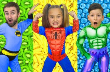 Sasha and Fruit Superhero Rescue Mission with Healthy food