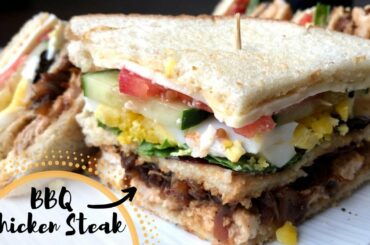 BBQ Steak Chicken Club Sandwich At Home | Ideal Lunch Recipe | The Home Maker Baker