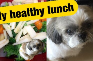 My Shihtzu's healthy lunch for the day (vegetables with apples)