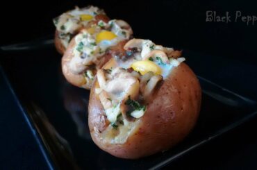 Stuffed Potatoes with Mushrooms, Cheese and Quail Eggs | Black Pepper Chef