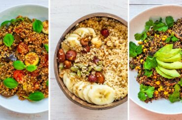3 healthy 1 pot quinoa recipes/vegan high protein breakfast, lunch and dinner ideas