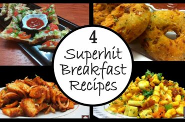 4 नाश्ते की रेसिपी | Breakfast Recipes in Hindi | Breakfast Recipes from Bread | Snacks Compilation