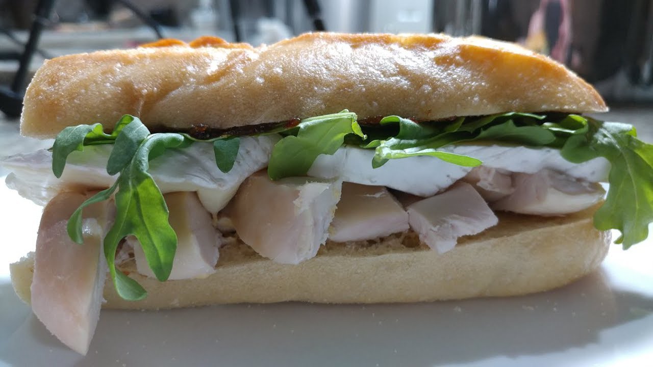 Simple lunch: roast chicken, brie, arugula and fig butter sandwich Simple lunch: roast chicken, brie, arugula and fig butter sandwich