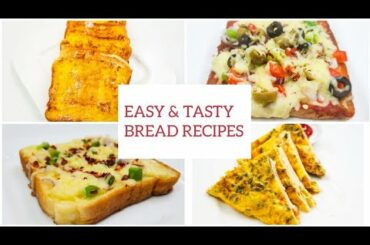Bread toast 4 types | chilli cheese toast | egg omelette | bread pizza | French toast