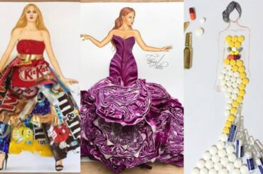 great ideas for fashion illustration with the help of vegetable and snacks and different things