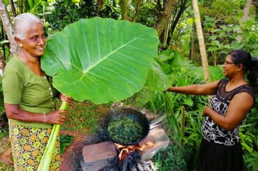 GREEN TARO LEAVES MASALA CURRY RECIPE   HEALTHY FOODS ❤ BY GRANDMA  &  DAUGHTER  - GRANDMA'S VILLAGE