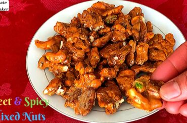 Sweet And Spicy Nuts - Jaggery Spiced Nuts - Candied Party Nuts -  Quick & Healthy Snack Ideas