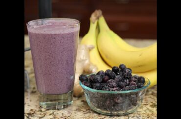 Blueberry Banana Protein Smoothie For A Quick And Healthy Breakfast Or Snack.