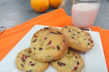 How to Make Pistachio Cranberry Shortbread Cookies Flavored with Orange Video Recipe by Bhavna
