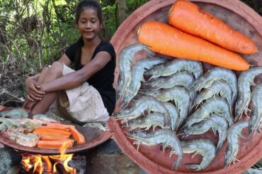 Life skills: Grilled shrimp with Carrots for Lunch food ideas - Food forest & eater Ep 72