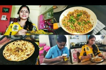 Indian Mom Morning Routine, BREAKFAST+LUNCH BOX IDEAS, LEFTOVER ROTI POHA, Gobhi Paratha, गोभी पराठा