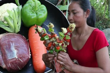Life skills: BBQ Beef - Beef steak with Carrot and Cauliflower, Bell peppers for Lunch food ideas Ep