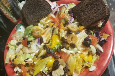 Veggie Sandwich on Dark Pumpernickle with a Side Salad!