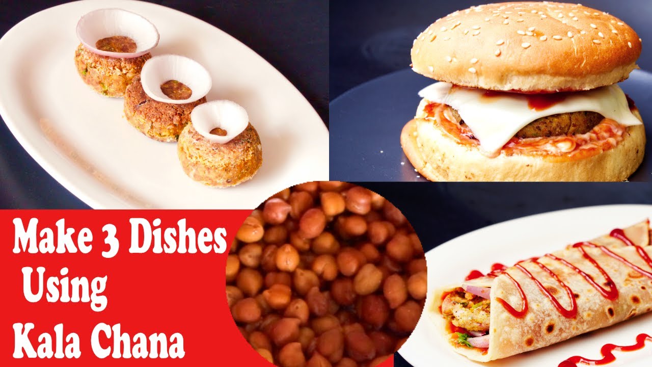 Protein packed 3 Kala Chana recipe, Shami Kabab, Veg burger, Veg Frankie, veg roll, appetiser, snack Protein packed 3 Kala Chana recipe, Shami Kabab, Veg burger, Veg Frankie, veg roll, appetiser, snack