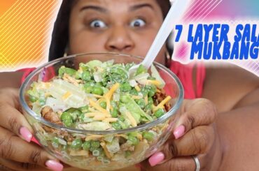 SALAD WEEK DAY 4| SEVEN LAYER SALAD| low carb| mukbang| lettuce| salad recipes