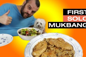 MUKBANG CHICKEN IN WHITE WINE SAUCE AND HEALTHY SALAD(HUBBY'S FIRST SOLO MUKBANG WITH BELLA)