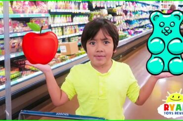 Ryan with Kids Size Shopping Cart Learn Healthy Food Choices!!!