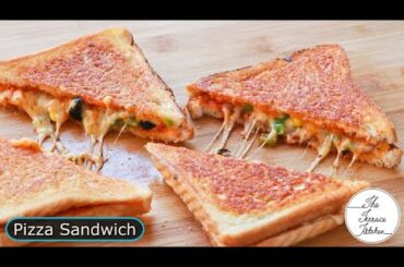 Tawa Bread Pizza Sandwich Recipe | Grilled Pizza Sandwich Recipe ~ The Terrace Kitchen