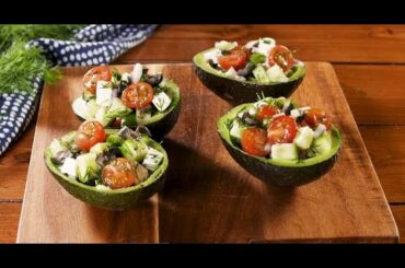 how to make  delicious and healthy Greek stuffed avocado for take to work lunch