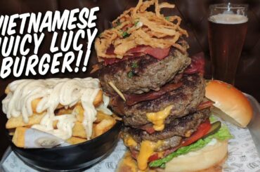 Vietnamese Juicy Lucy Burger Challenge in Hanoi, Vietnam!!