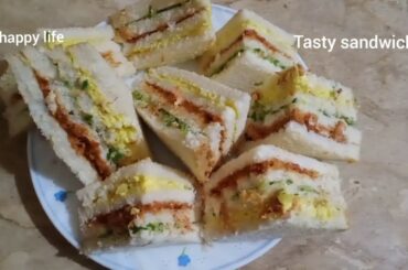 Easy Triple layered sandwich/make at home quick and healthy recipe for children