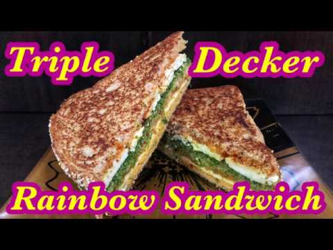 Triple Decker Rainbow Sandwich | Easy Tiffin Recipe | Snack recipe | Easy sandwich | Bread recipe Triple Decker Rainbow Sandwich | Easy Tiffin Recipe | Snack recipe | Easy sandwich | Bread recipe