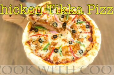 Chicken Tikka Pizza with thick crust recipe by Cook With Cook