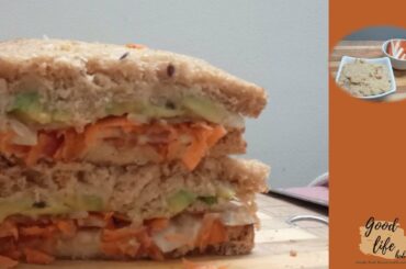 Hummus and Avocado sandwich - Very easy and healthy tiffin/snack recipe in tamil