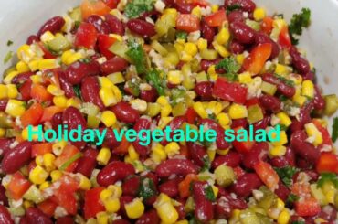 Colorful vegetable salad recipe. Quick and easy steps.