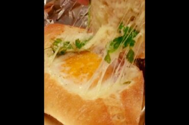 Breakfast cheesy bread with bacon & egg - Healthy breakfast idea