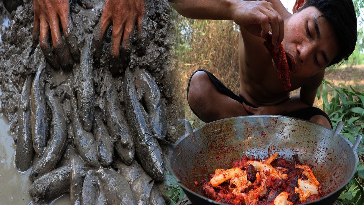 Survival skills – Catch fish in the mud to make for lunch – Eat delicious fish Survival skills - Catch fish in the mud to make for lunch - Eat delicious fish