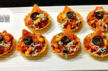No Gas No Pizza Sauce Pizza Chat Basket - Evening Snacks/ Homemade starter recipe/ Veg appetizers