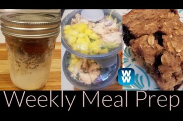WEEKLY MYWW MEAL PREP | STRAWBERRY CHEESECAKE OATS | CHICKEN AVOCADO MANGO SALAD | BANANA BLUE BARS!
