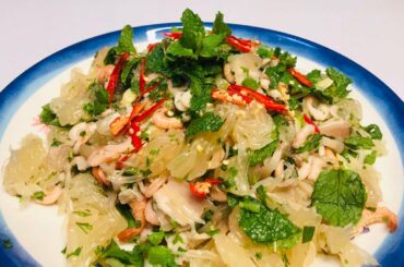 Tasty Grapefruit with small shrimp and pork salad - Healthy Food