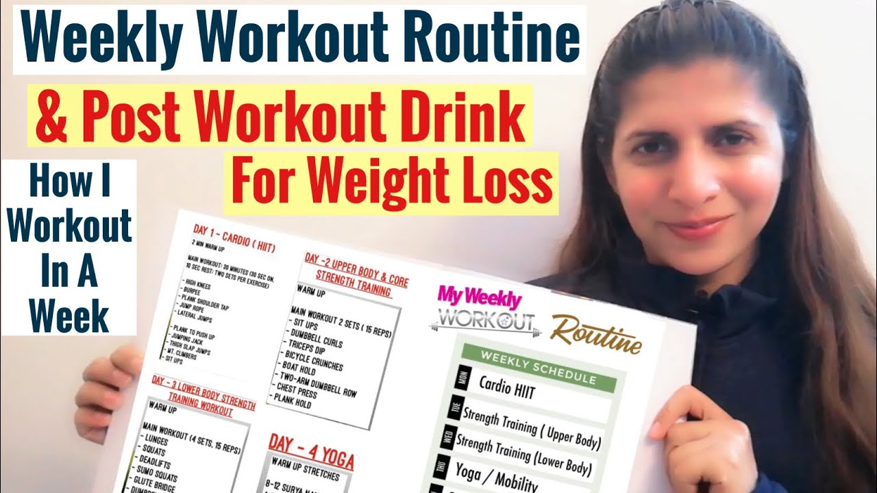 My Weekly Workout Program | One Week Exercise Routine For Weight Loss | Women | Post Workout Drinks My Weekly Workout Program | One Week Exercise Routine For Weight Loss | Women | Post Workout Drinks