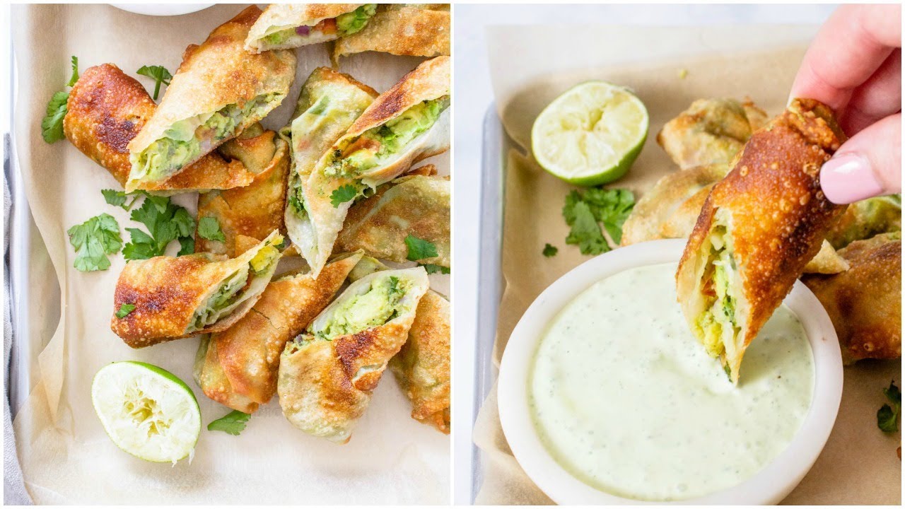 Avocado Egg Rolls with Vegan Cilantro Ranch | Vegan Party Snacks | This Savory Vegan Avocado Egg Rolls with Vegan Cilantro Ranch | Vegan Party Snacks | This Savory Vegan