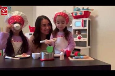 Make a healthy dinner for Mom with Hape kitchens and play foods