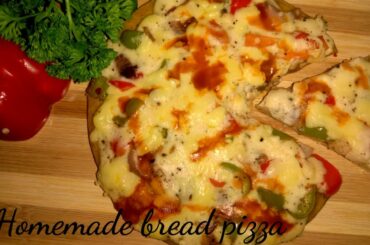 HOMEMADE PIZZA||easy bread pizza||pizza without oven||evening snack||epi 33