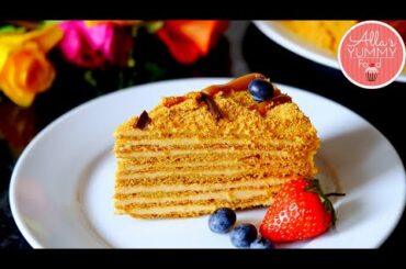 How to make Honey Cake with Salted Caramel | Medovik | Russian Honey Cake Recipe